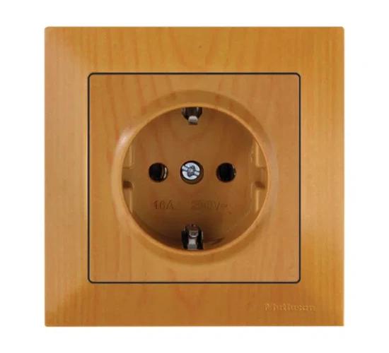 Контакт шуко единичен 16А дъб Candela Mutlusan.png